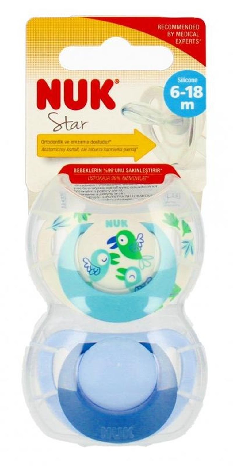 Nuk, Star, smoczek silikonowy, 6-18m, 2 szt.