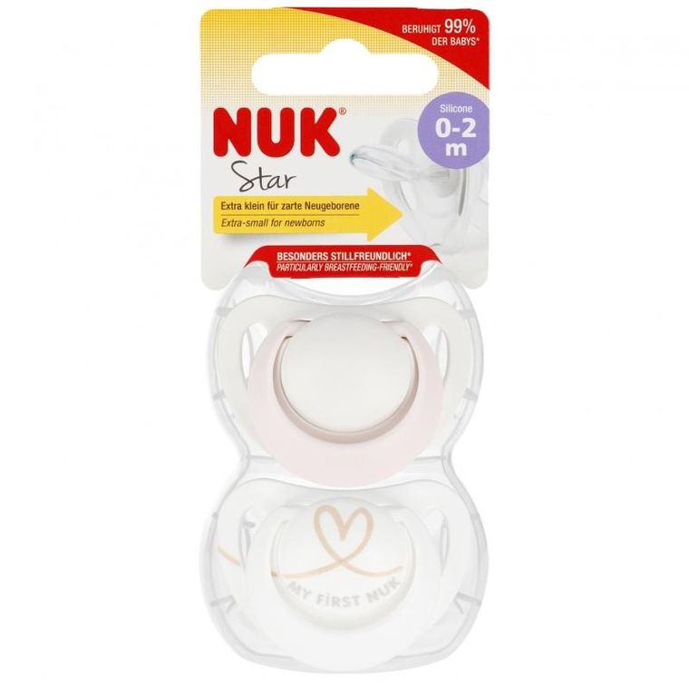 Nuk, Star, smoczek uspokajający, silikonowy, 0-2m, różowy