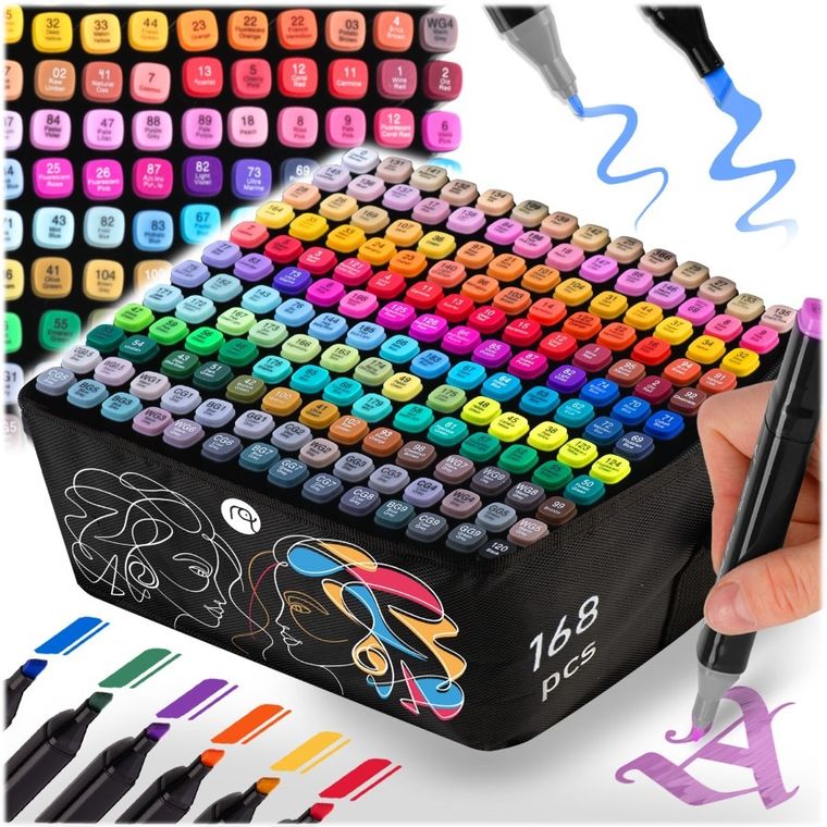 Nukido, markery alkoholowe z torbą, 168 szt.