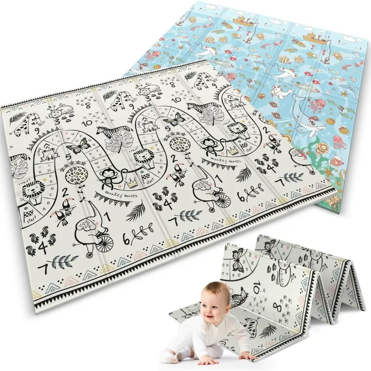 Nukido, mata piankowa, składana, ocean, safari, 200-180-1 cm