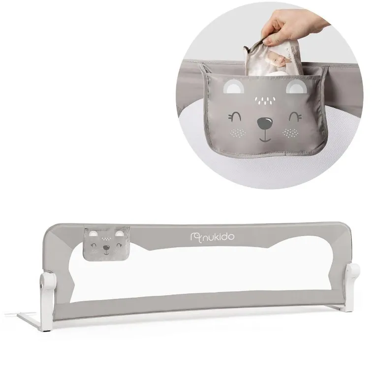 Nukido, osłona zabezpieczająca na łóżko, szara, 150-42-35 cm