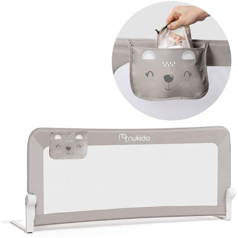 Nukido, osłona zabezpieczająca na łóżko, szara, 150-66-35 cm