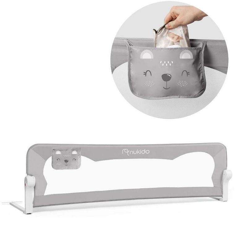 Nukido, osłona zabezpieczająca na łóżko, szara, 180-42-35 cm