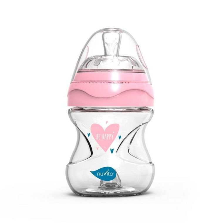 Nuvita, butelka szklana, antykolkowa, różowa, 140 ml