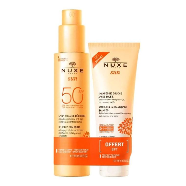 Nuxe, Sun, zestaw: mleczko do opalania w sprayu SPF50, 150 ml + żel pod prysznic po opalaniu, 100 ml