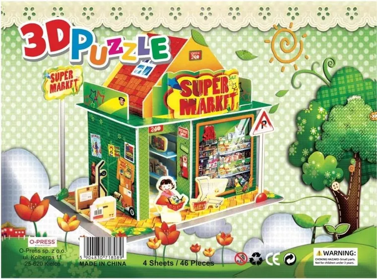 O-Press, Supermarket, puzzle 3D, 46 elementów