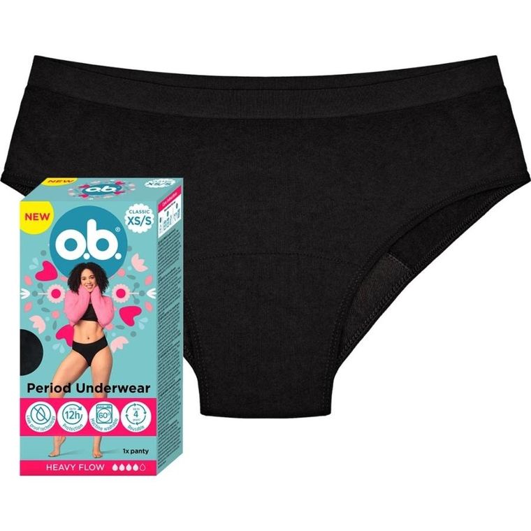 O.B., Classic, majtki menstruacyjne na obfite miesiączki, rozmiar XS/S, 1 szt.