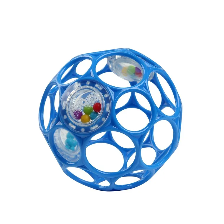 Oball, piłka z grzechotką, gryzak, niebieska, 10 cm, 0m+