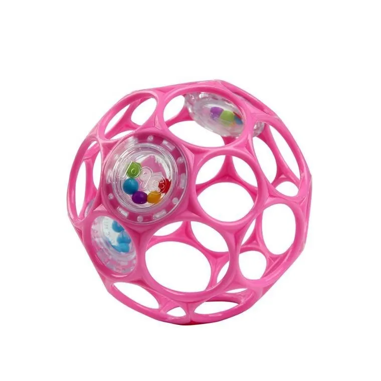 Oball, Piłka z grzechotką, gryzak, różowa, 10 cm, 0m+