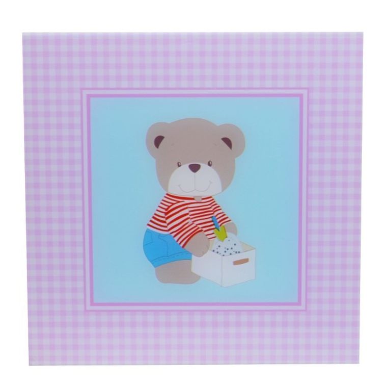 Obraz szklany, z misiem, różowy, 30-30-0.04 cm