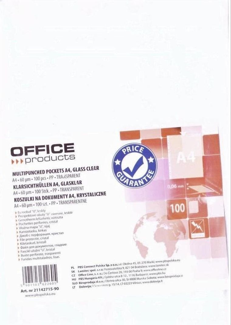 Office, koszulki A4, PP, 60 mikr, 100 szt.