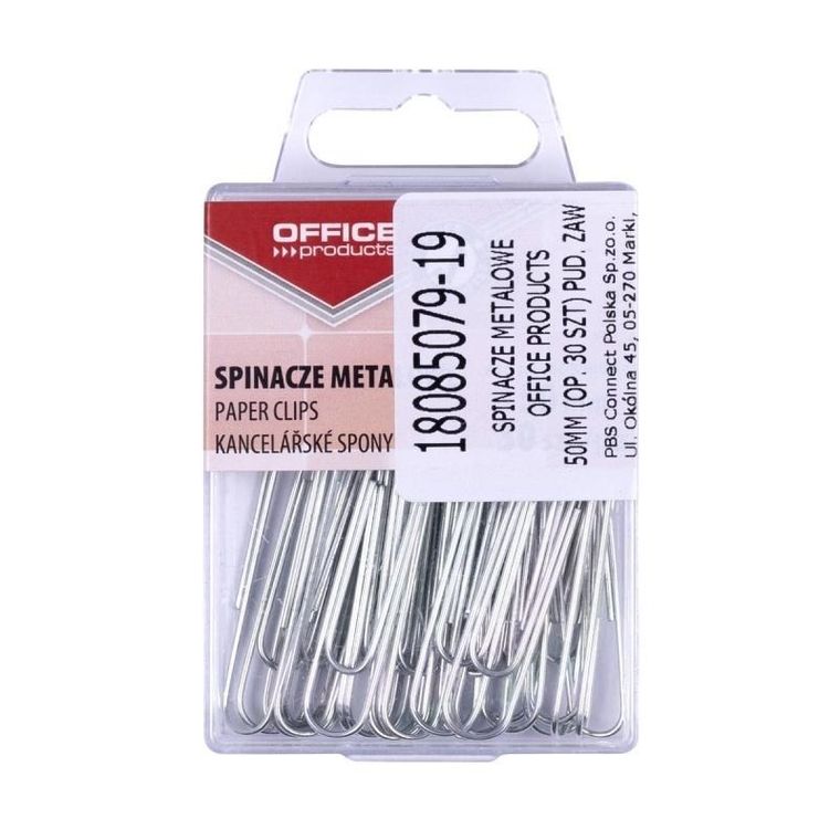 Office Products, spinacze metalowe, srebrne, 50 mm, 30 szt.