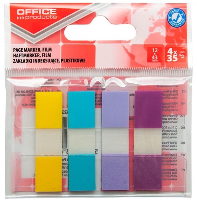 Office Products, zakładki indeksujące, PP, pastelowe, 12-43 mm, 4-35 kartek