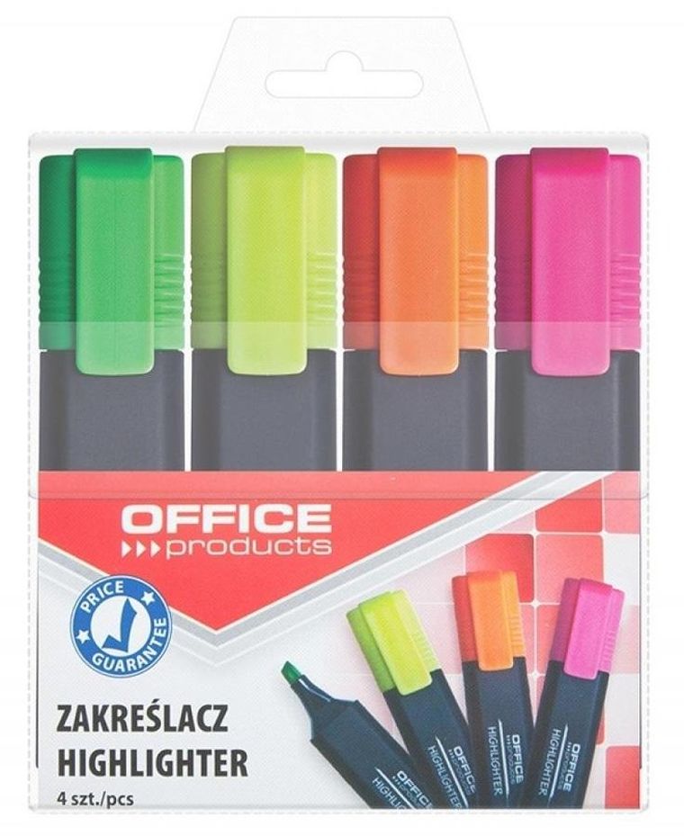 Office, zakreślacz fluorescencyjny, 1-5 mm, 4 szt.