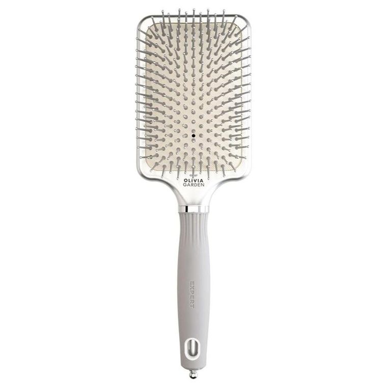 Olivia Garden, Expert Care Rectangular, prostokątna szczotka z nylonowym włosiem, silver, rozmiar L