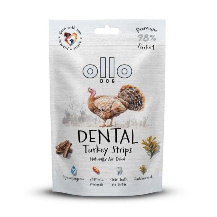 Ollo, Air Dried Dental Turkey Strips, przysmak dla psa, 80g