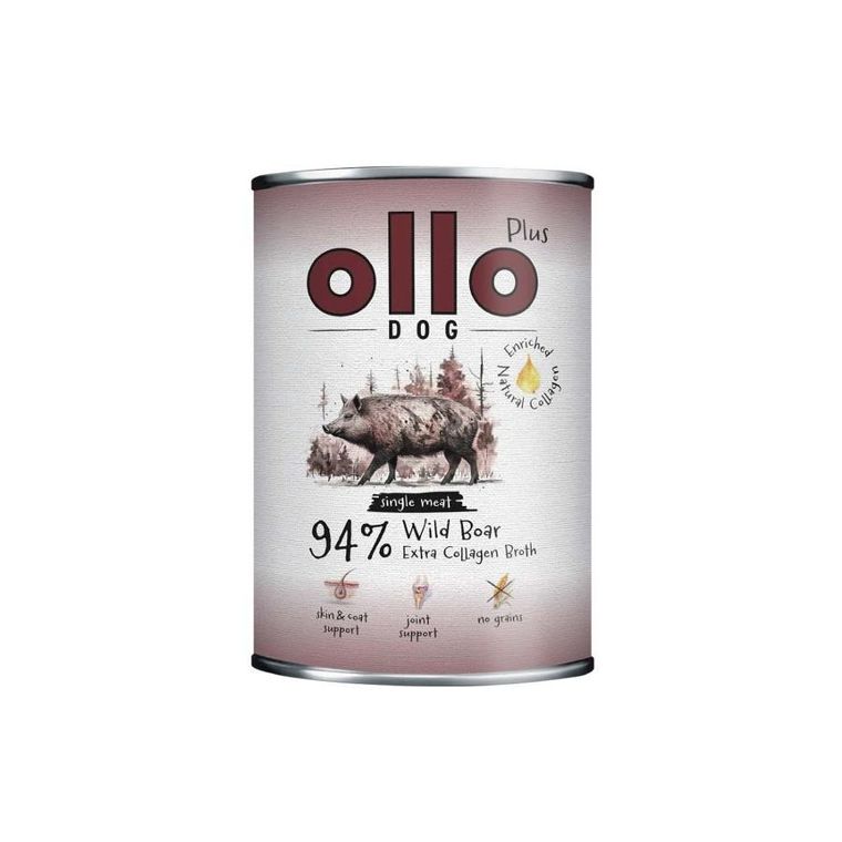 Ollo, Plus, Kolagen, dzik, mokra karma dla psów, 400g