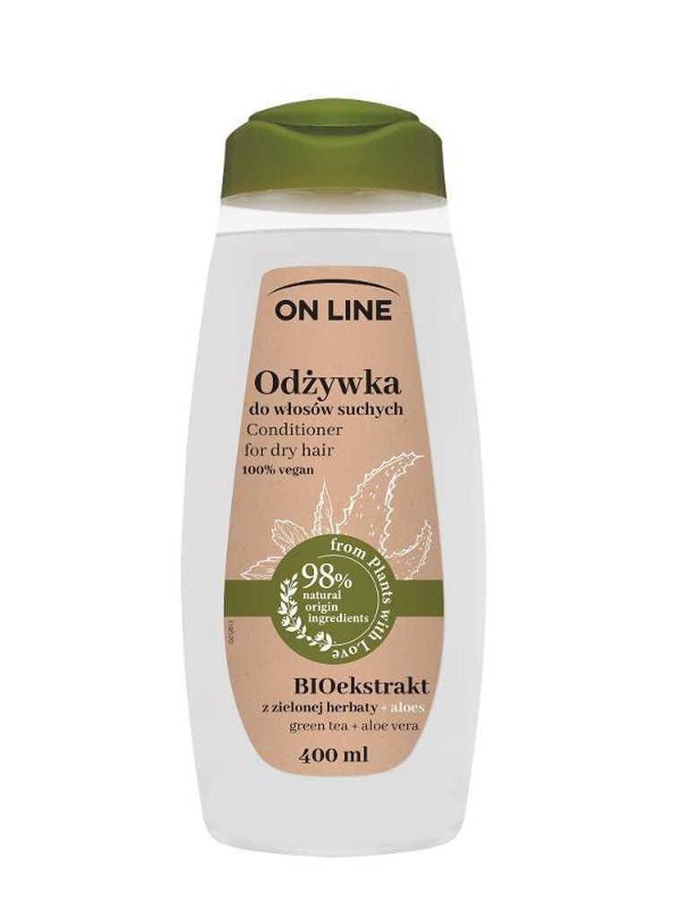 On Line, From Plants With Love, odżywka do włosów, bioekstrakt z zielonej herbaty i aloes, 400 ml