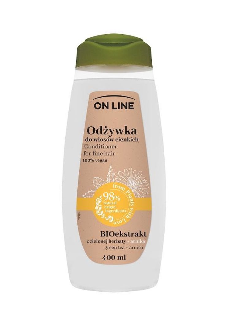 On Line, From Plants With Love, odżywka do włosów, bioekstrakt z zielonej herbaty i arnika, 400 ml