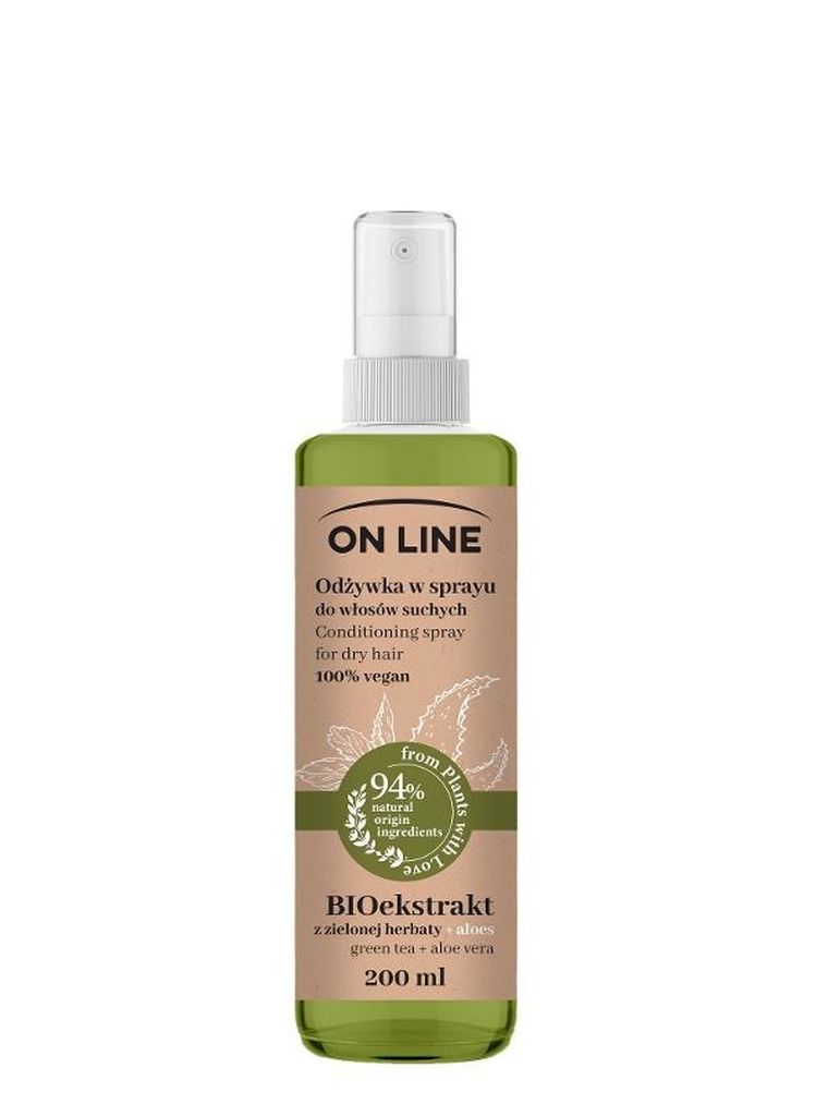 On Line, From Plants With Love, odżywka do włosów w sprayu, bioekstrakt z zielonej herbaty i aloes, 200 ml