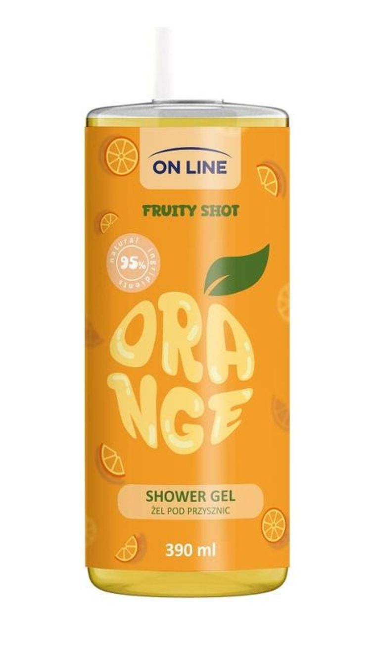 On Line, Fruity Shot, żel pod prysznic, Orange, 390 ml