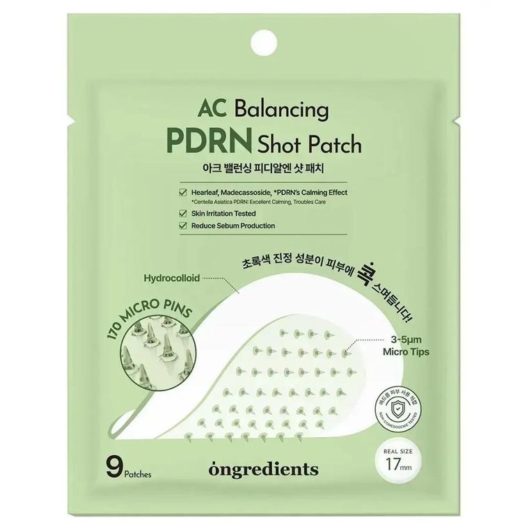 Ongredients, AC Balancing PDRN Shot Patch, plastry na wypryski, 9 szt.