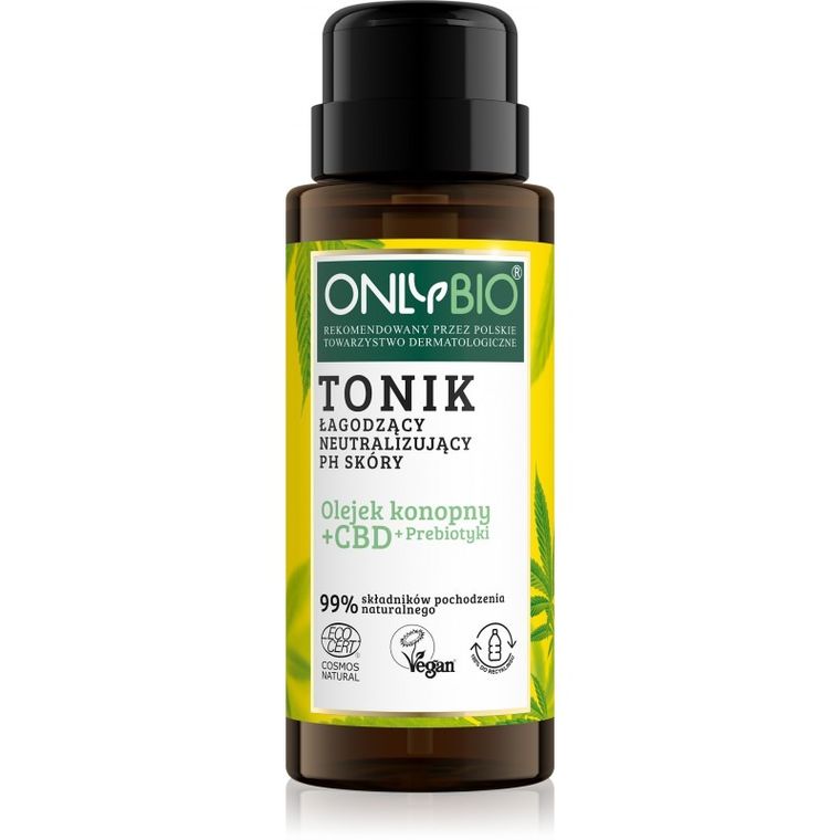 OnlyBio, olejek konopny, CBD, prebiotyki, tonik łagodzący neutralizujący PH skóry, 300 ml
