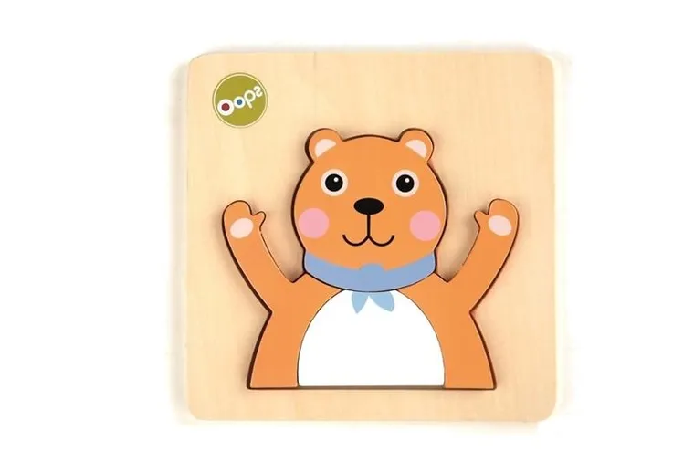 Oops, Miś, drewniana układanka puzzle 3D, 12m+