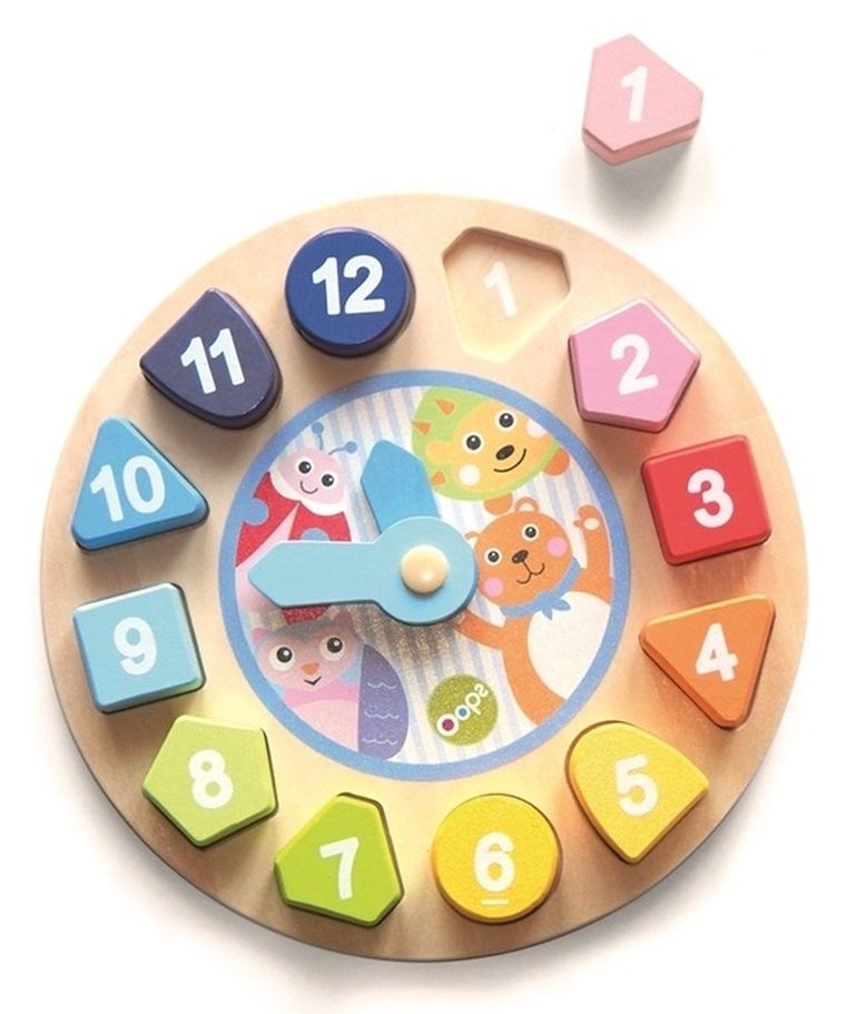 Oops, Zegar, drewniana zabawka edukacyjna