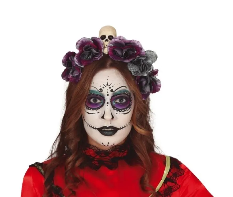 Opaska, Halloween, Meksykańska, szaro-fioletowa z czaszką