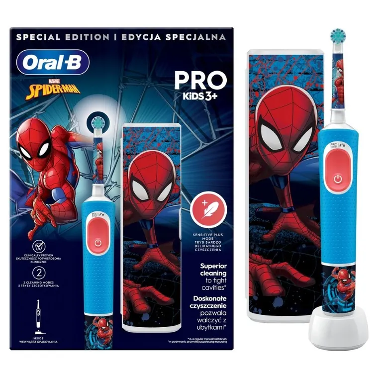 Oral-B, Kids, Spider-Man, zestaw: szczoteczka elektryczna + etui podróżne