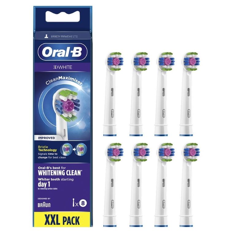 Oral-B, końcówki do szczoteczki elektrycznej 3D WHITE EB18-8 CleanMaximiser, 8 szt.