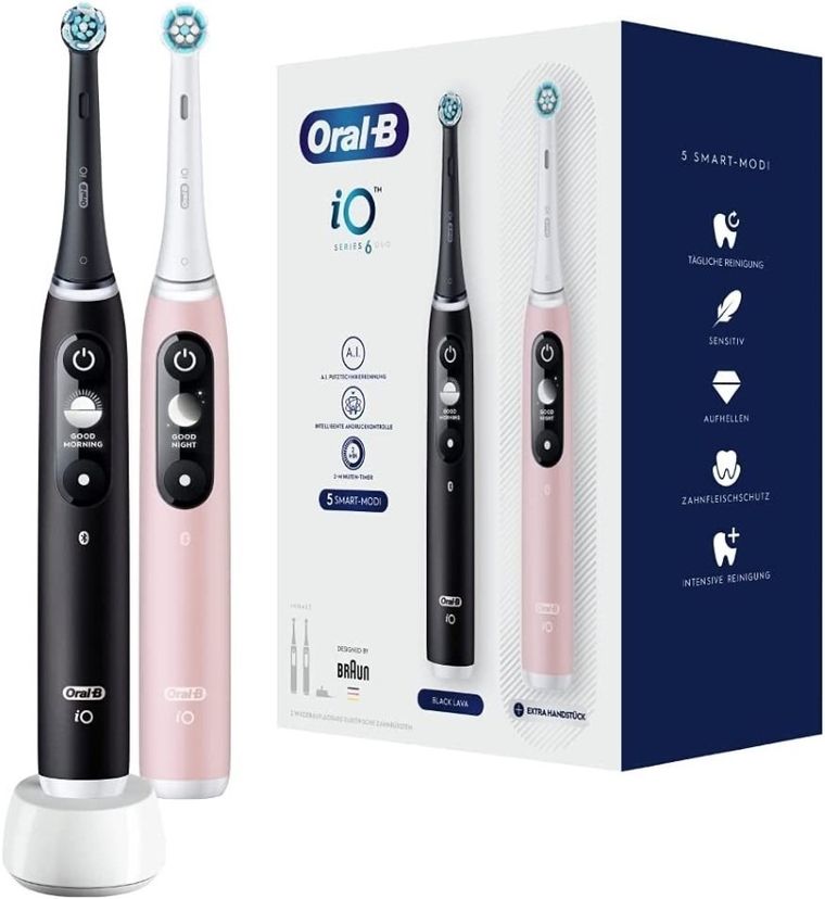 Oral-B, magnetyczna szczoteczka elektryczna, iO Series 6N, zestaw Duo Black & Pink, 2 szt.