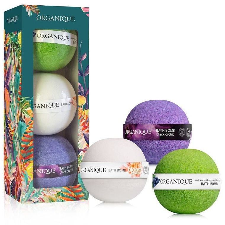Organique, zestaw prezentowy, kolorowe trio, musujące kule do kąpieli, 3 szt.