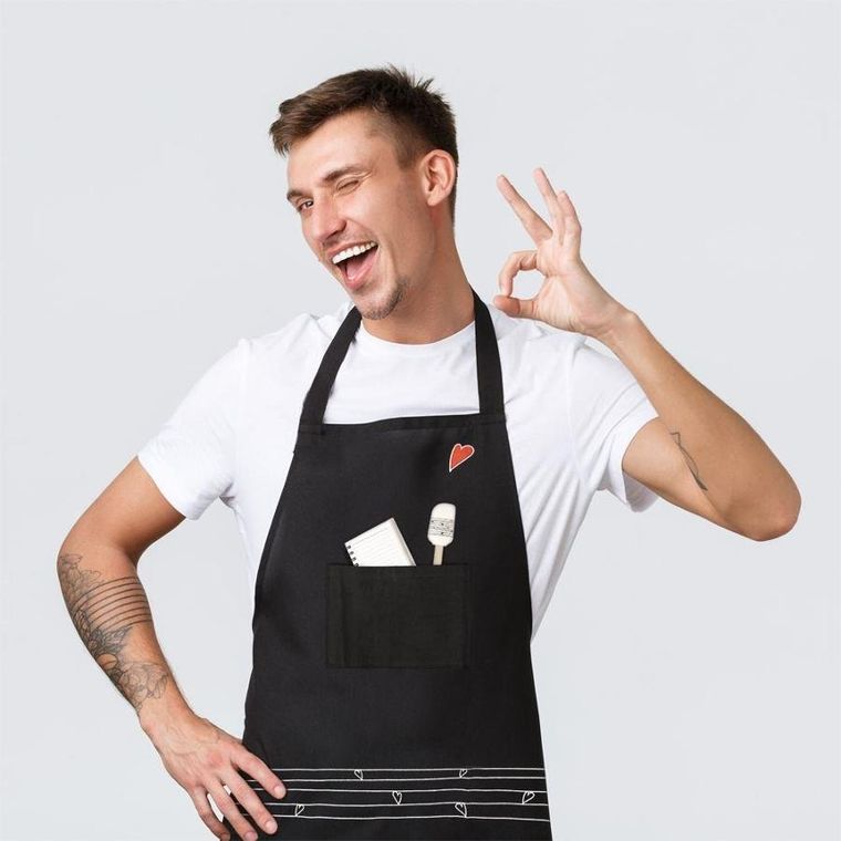 Orion, bawełniany fartuch kuchenny z kieszonką, czarny, serduszka