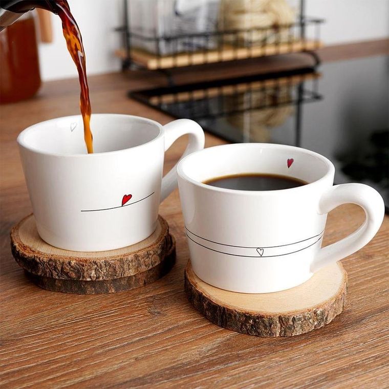 Orion, filiżanki z uchem, ceramiczne białe, Serduszka, 2 szt., 200 ml