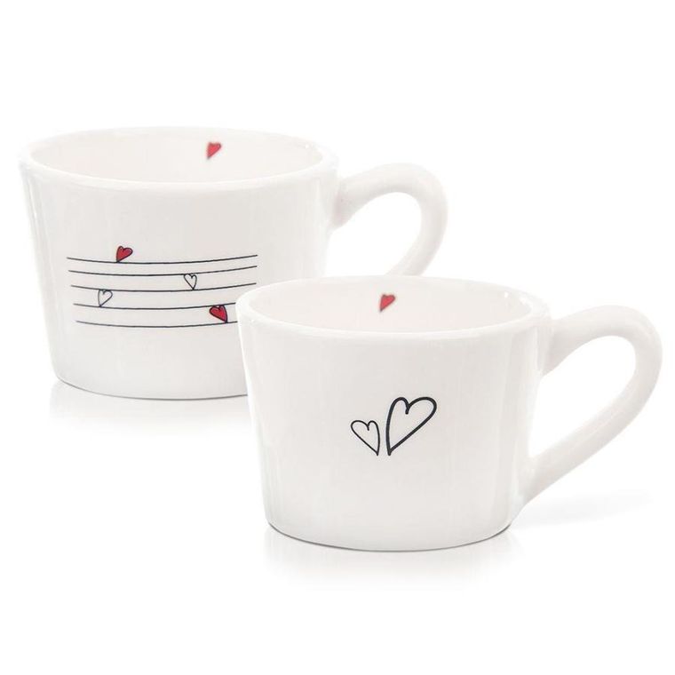 Orion, kubki / filiżanki z uchem ceramiczne białe, Serduszka, 2 szt., 210 ml