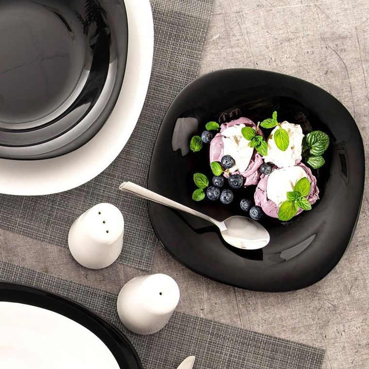 Orion, Luna, talerz deserowy, szklany, czarny, 20,5-20,5-1,8 cm