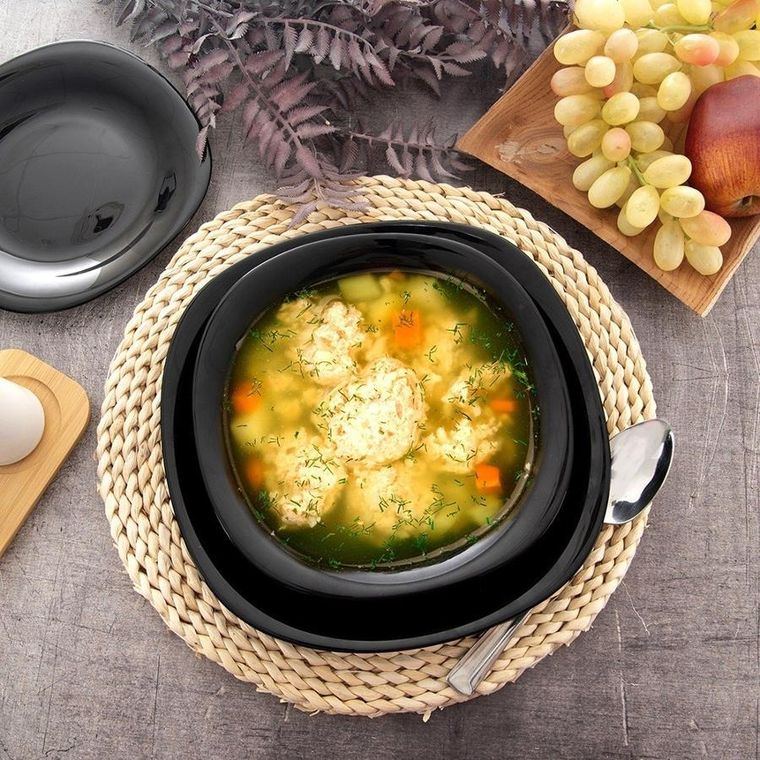 Orion, Luna, talerz obiadowy, głęboki, szklany, czarny, 21,5 cm, 650 ml