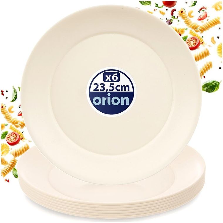 Orion, Sandy, talerze obiadowe płytkie, plastikowe, kremowe, 23,5 cm, 6 szt.