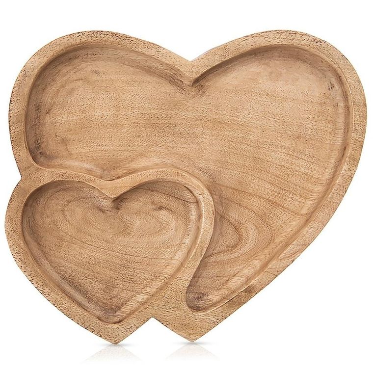 Orion, talerz do serwowania drewniany podwójny, serce mango, 23-20 cm
