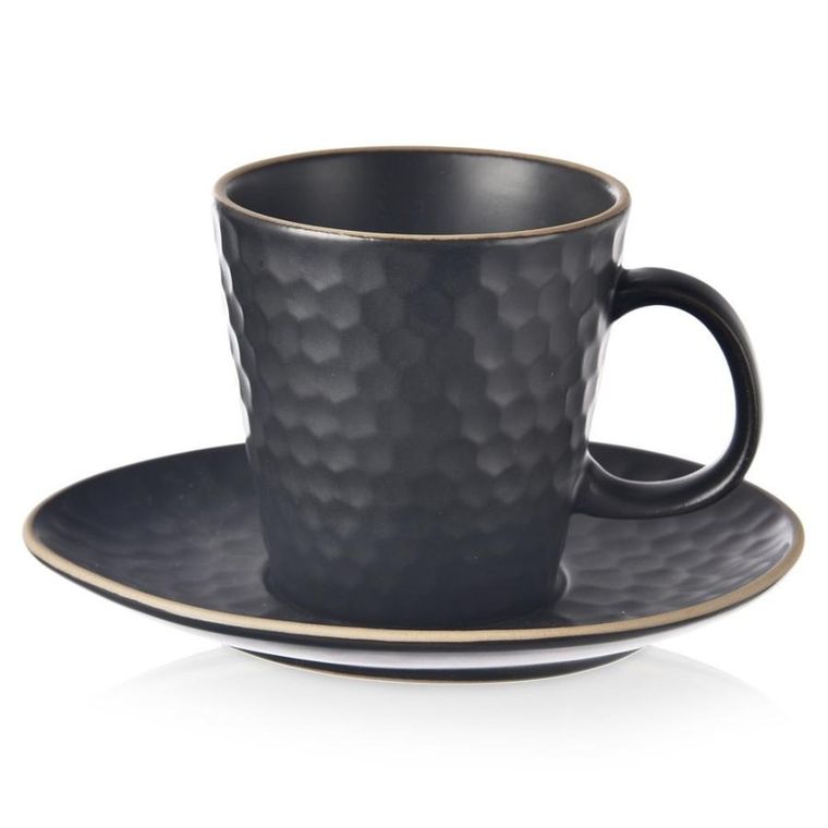 Orion, Tea Time, filiżanka ze spodkiem do kawy espresso, ceramiczna, czarna, 95 ml