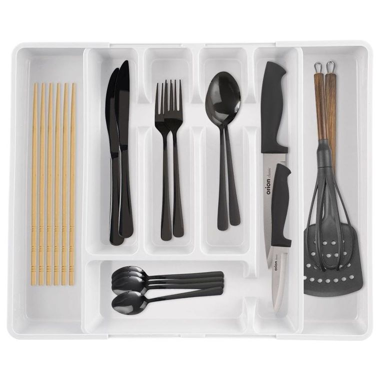 Orion, wkład na sztućce do szuflady, rozsuwany biały, 36.5-27.5 cm