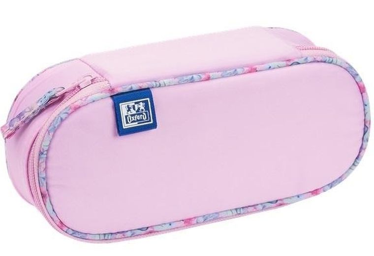 Oxford, Flowers, piórnik owalny, różowy