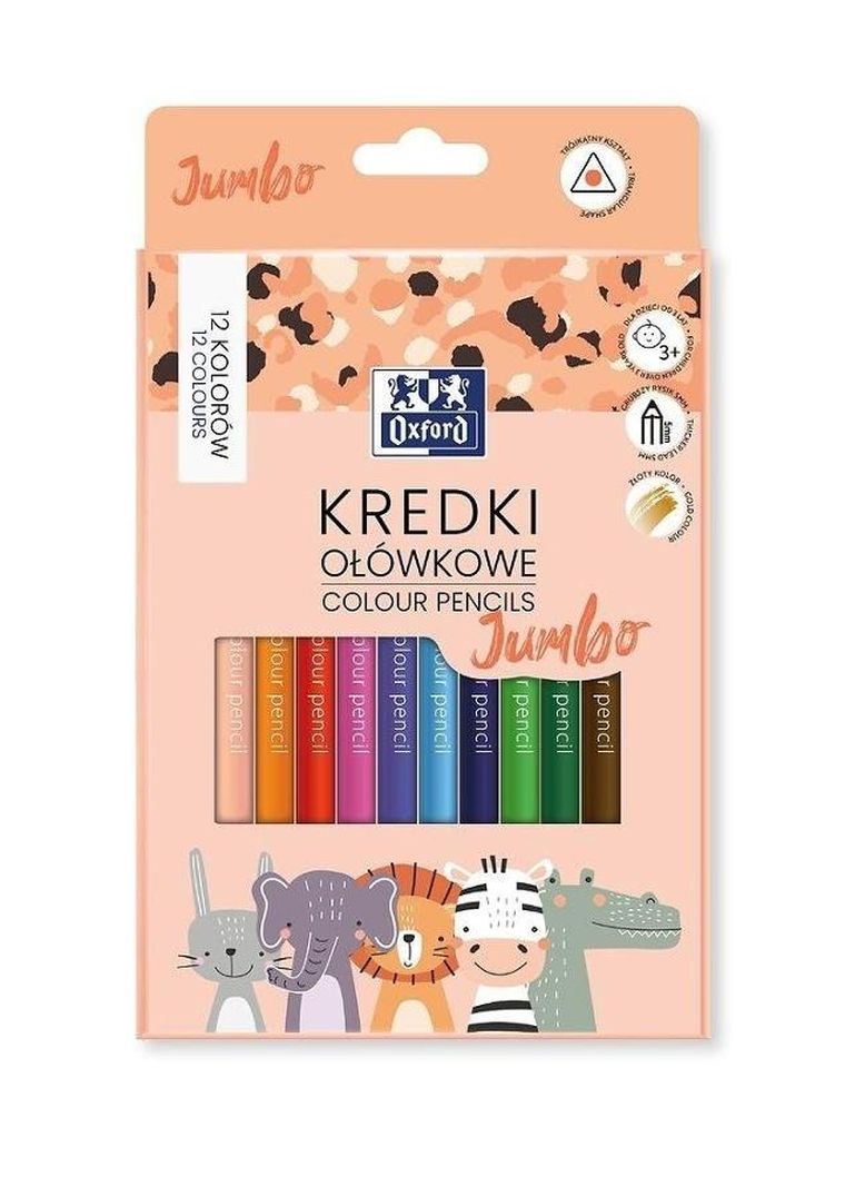 Oxford, Kids, kredki ołówkowe, jumbo, 12 kolorów