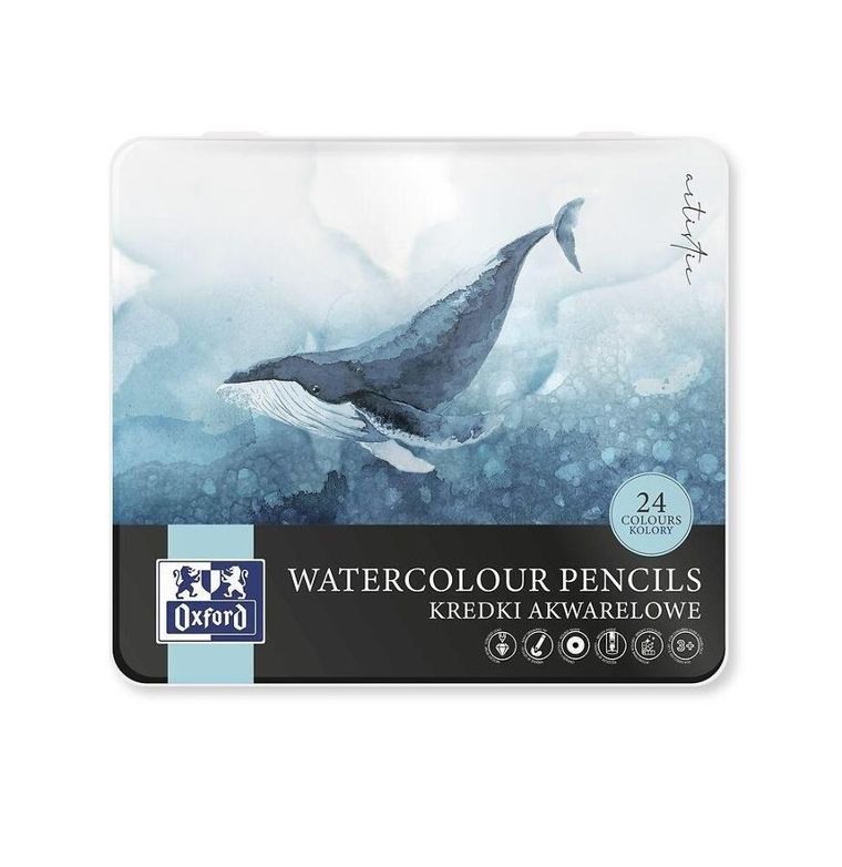 Oxford, kredki akwarelowe, Metal Box, 24 kolory