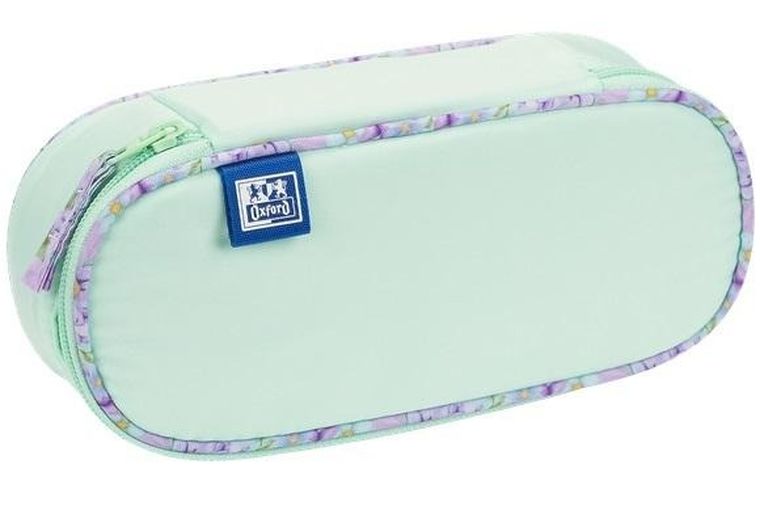 Oxford, piórnik z klapką, flowers, zielony