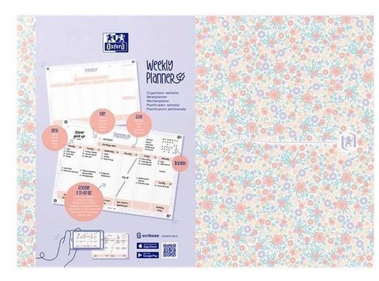 Oxford, planer tygodniowy, A4, 60 kartek, Floral