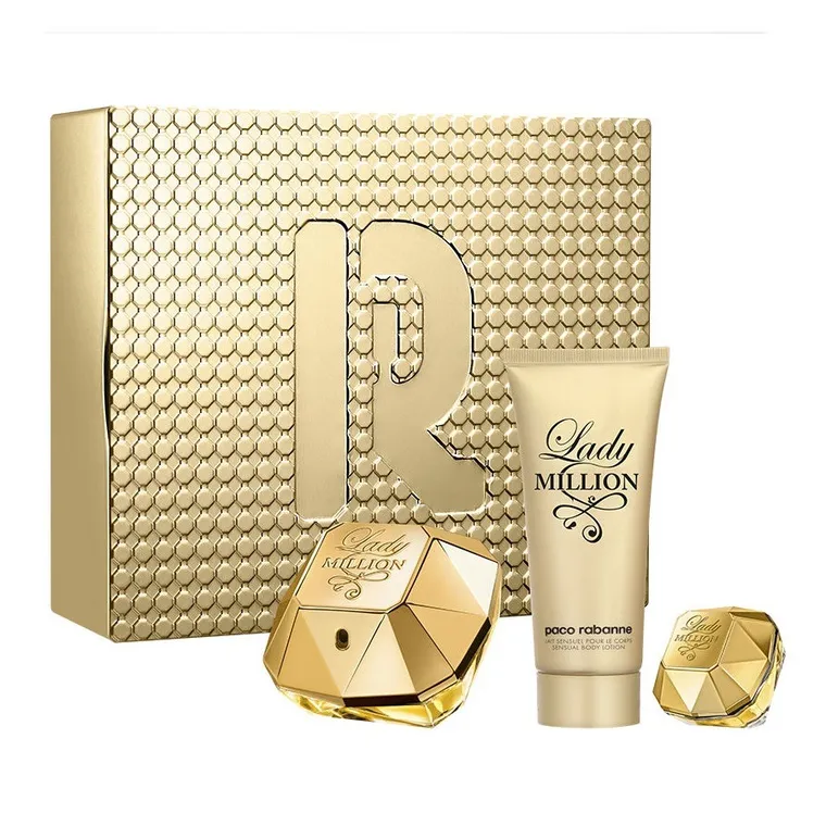 Paco Rabanne, Lady Million, zestaw: woda perfumowana, spray, 80 ml + balsam do ciała, 100 ml + miniatura wody perfumowanej, 5 ml