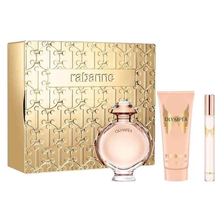 Paco Rabanne, Olympea, zestaw, woda perfumowana spray, 80 ml + balsam do ciała, 100 ml + woda perfumowana spray, 10 ml